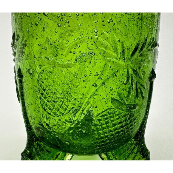 Vintage Green Glass Toothpick Holder 3 Footed Scalloped Edge Strawberry Cottage - Picture 8 of 9